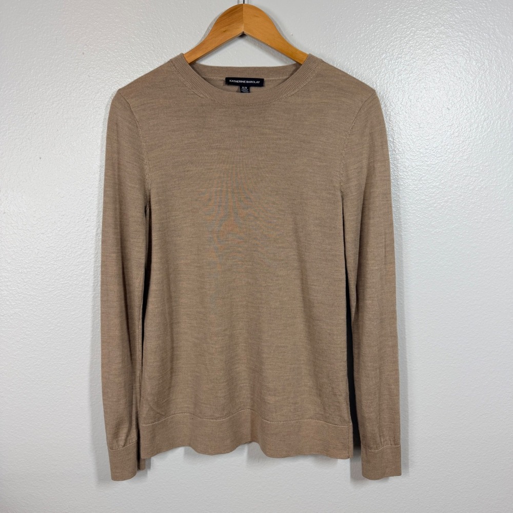 Katherine Barclay Sweater Women's M Brown Merino Wool Crewneck Long Sleeve